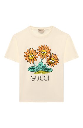 Детская хлопковая футболка GUCCI белого цвета по цене 10800 руб., арт. 580991/XJC9N | Фото 1 Детская хлопковая футболка GUCCI белого цвета, арт. 580991/XJC9N | Фото 1
