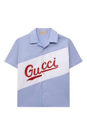 Детская хлопковая рубашка GUCCI голубого цвета по цене 49750 руб., арт. 638079/XWAMU | Фото 1 Детская хлопковая рубашка GUCCI голубого цвета, арт. 638079/XWAMU | Фото 1 (Материал внешний: Хлопок; Случай: Повседневный; Рукава: Короткие; Региональные ограничения белый список (Axapta Mercury): RU; Ростовка одежда: 10 - 11 лет | 140 - 146см, 12 лет | 152 см, 4 года | 104 см, 5 лет | 110 см, 6 лет | 116 см, 8 лет | 128 см)