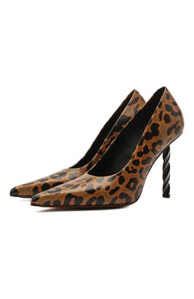 Женские кожаные туфли VETEMENTS леопардового цвета, арт. WE51HE100L 2471 | Фото 1 (Каблук высота: Высокий; Материал внутренний: Натуральная кожа; Подошва: Плоская; Каблук тип: Фигурный; Материал внешний: Кожа)