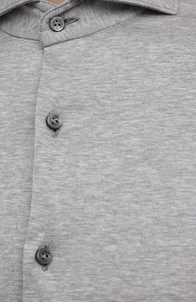 Мужская хлопковая рубашка VAN LAACK серого цвета, арт. M-PER-LSF/180031 | Фото 5 (Манжеты: На пуговицах; Рукава: Длинные; Воротник: Акула; Случай: Повседневный; Длина (для топов): Стандартные; Материал внешний: Хлопок; Принт: Однотонные; Стили: Кэжуэл)