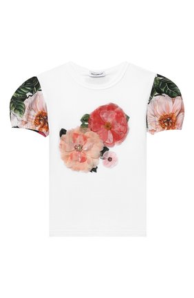Детская хлопковая футболка DOLCE & GABBANA разноцветного цвета по цене 30950 руб., арт. L5JTFI/G7WTH/8-14 | Фото 1 Детская хлопковая футболка DOLCE & GABBANA разноцветного цвета, арт. L5JTFI/G7WTH/8-14 | Фото 1 (Материал внешний: Хлопок; Рукава: Короткие; Девочки Кросс-КТ: футболка-одежда; Ростовка одежда: 10 - 11 лет | 140 - 146см, 12 лет | 152 см, 8 лет | 128 см)