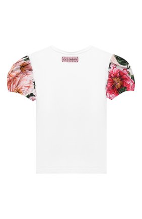 Детская хлопковая футболка DOLCE & GABBANA разноцветного цвета по цене 30950 руб., арт. L5JTFI/G7WTH/8-14 | Фото 2 Детская хлопковая футболка DOLCE & GABBANA разноцветного цвета, арт. L5JTFI/G7WTH/8-14 | Фото 2 (Материал внешний: Хлопок; Рукава: Короткие; Девочки Кросс-КТ: футболка-одежда; Ростовка одежда: 10 - 11 лет | 140 - 146см, 12 лет | 152 см, 8 лет | 128 см)