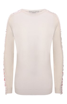 Женский шерстяной пуловер STELLA MCCARTNEY кремвого цвета по цене 57950 руб., арт. 575384/S2235 | Фото 1 Женский шерстяной пуловер STELLA MCCARTNEY кремвого цвета, арт. 575384/S2235 | Фото 1 (Длина (для топов): Стандартные; Рукава: Длинные; Материал внешний: Шерсть; Женское Кросс-КТ: Пуловер-одежда; Стили: Спорт-шик)