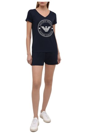 Женская хлопковая пижама EMPORIO ARMANI темно-синего цвета по цене 9950 руб., арт. 164448/1P255 | Фото 1 Женская хлопковая пижама EMPORIO ARMANI темно-синего цвета, арт. 164448/1P255 | Фото 1
