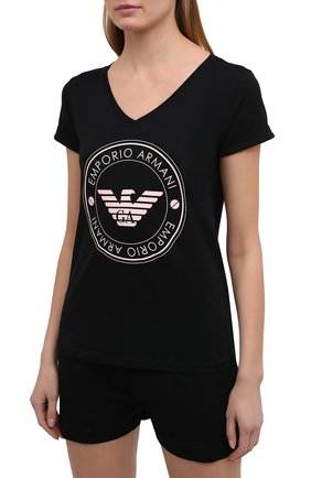 Женская хлопковая пижама EMPORIO ARMANI черного цвета по цене 9950 руб., арт. 164448/1P255 | Фото 2 Женская хлопковая пижама EMPORIO ARMANI черного цвета, арт. 164448/1P255 | Фото 2