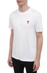 Мужская хлопковая футболка AMI белого цвета, арт. BFHJ108.723 | Фото 3 (Принт: Без принта; Рукава: Короткие; Длина (для топов): Стандартные; Материал внешний: Хлопок; Стили: Минимализм)