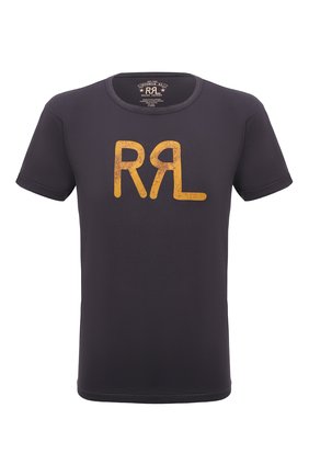 Мужская хлопковая футболка RRL темно-серого цвета, арт. 782813037 | Фото 1 (Материал внешний: Хлопок; Рукава: Короткие; Длина (для топов): Стандартные; Принт: С принтом; Региональные ограничения белый список (Axapta Mercury): RU)
