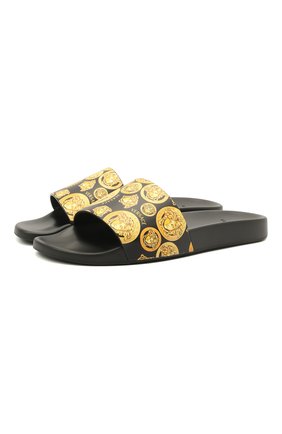 Мужские кожаные шлепанцы VERSACE желтого цвета по цене 33550 руб., арт. DSU6210/D59VG | Фото 1 Мужские кожаные шлепанцы VERSACE желтого цвета, арт. DSU6210/D59VG | Фото 1