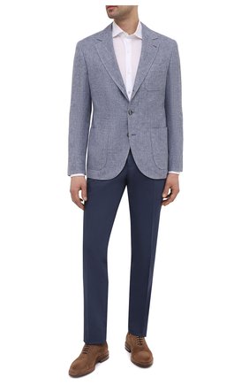 Мужские брюки из хлопка и льна ERMENEGILDO ZEGNA синего цвета по цене 36200 руб., арт. UWI37/TR10 | Фото 2 Мужские брюки из хлопка и льна ERMENEGILDO ZEGNA синего цвета, арт. UWI37/TR10 | Фото 2 (Материал внешний: Хлопок; Длина (брюки, джинсы): Стандартные; Силуэт М (брюки): Чиносы; Стили: Кэжуэл; Случай: Повседневный)