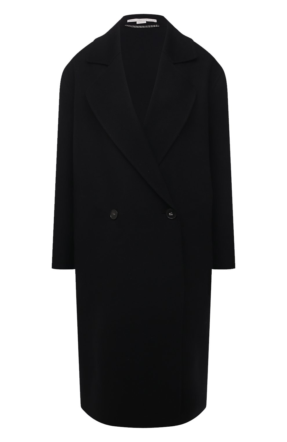Женское шерстяное пальто STELLA MCCARTNEY черного цвета, арт. 602900/SPB05 | Фото 1 (Материал внешний: Шерсть; Рукава: Длинные; Длина (верхняя одежда): До колена; 1-2-бортные: Двубортные; Стили: Кэжуэл)