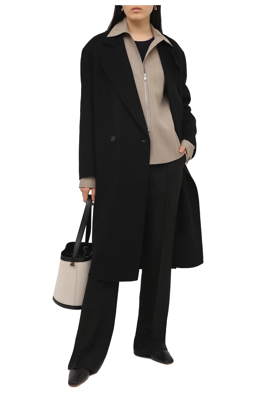 Женское шерстяное пальто STELLA MCCARTNEY черного цвета, арт. 602900/SPB05 | Фото 2 (Материал внешний: Шерсть; Рукава: Длинные; Длина (верхняя одежда): До колена; 1-2-бортные: Двубортные; Стили: Кэжуэл)