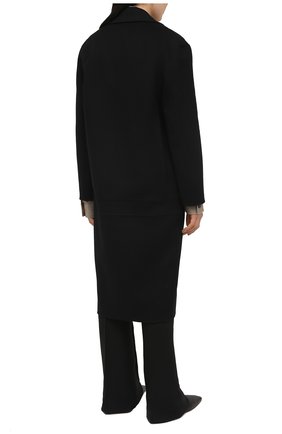 Женское шерстяное пальто STELLA MCCARTNEY черного цвета, арт. 602900/SPB05 | Фото 4 (Материал внешний: Шерсть; Рукава: Длинные; Длина (верхняя одежда): До колена; 1-2-бортные: Двубортные; Стили: Кэжуэл)