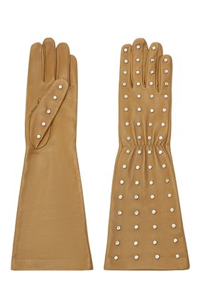Женские кожаные перчатки BOTTEGA VENETA бежевого цвета по цене 39950 руб., арт. 649948/3V00F | Фото 2 Женские кожаные перчатки BOTTEGA VENETA бежевого цвета, арт. 649948/3V00F | Фото 2