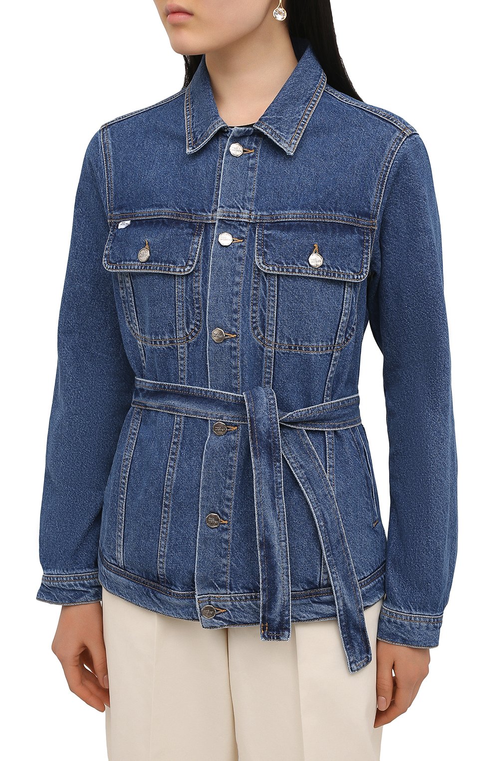 Женская джинсовая куртка TWO WOMEN IN THE WORLD синего цвета, арт. CL01/A1HF035 | Фото 3 (Кросс-КТ: Куртка, Деним; Рукава: Длинные; Стили: Гранж; Региональные ограничения белый список (Axapta Mercury): RU; Материал внешний: Хлопок; Длина (верхняя одежда): Короткие)