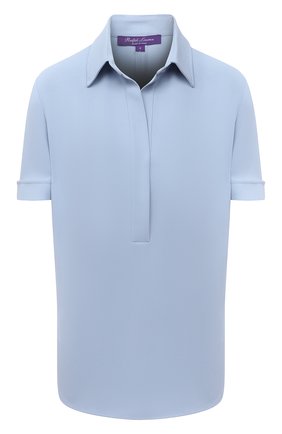 Женская блузка RALPH LAUREN синего цвета, арт. 290842942 | Фото 1 (Материал внешний: Синтетический материал; Рукава: Короткие; Длина (для топов): Стандартные; Стили: Кэжуэл; Женское Кросс-КТ: Блуза-одежда; Принт: Без принта; Региональные ограничения белый список (Axapta Mercury): RU)
