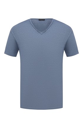 Мужская льняная футболка DANIELE FIESOLI синего цвета, арт. DF 7111 | Фото 1 (Длина (для топов): Стандартные; Материал внешний: Лен; Рукава: Короткие; Принт: Без принта; Стили: Кэжуэл)