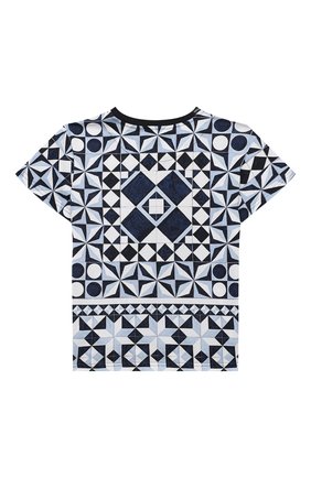 Детская хлопковая футболка DOLCE & GABBANA синего цвета по цене 12550 руб., арт. L4JTBL/G7YBL/2-6 | Фото 2 Детская хлопковая футболка DOLCE & GABBANA синего цвета, арт. L4JTBL/G7YBL/2-6 | Фото 2