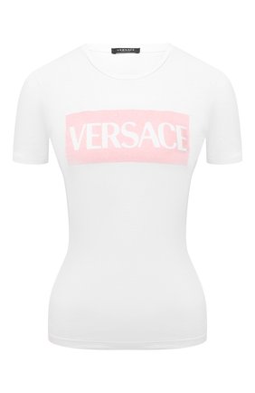 Женская футболка из вискозы VERSACE белого цвета по цене 33500 руб., арт. A89346/A213311 | Фото 1 Женская футболка из вискозы VERSACE белого цвета, арт. A89346/A213311 | Фото 1 (Материал внешний: Вискоза; Длина (для топов): Стандартные; Рукава: Короткие; Стили: Спорт-шик; Женское Кросс-КТ: Футболка-одежда; Принт: С принтом)