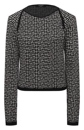 Женский пуловер из шерсти и льна BALMAIN черно-белого цвета по цене 84050 руб., арт. VF0KD010/K256 | Фото 1 Женский пуловер из шерсти и льна BALMAIN черно-белого цвета, арт. VF0KD010/K256 | Фото 1 (Длина (для топов): Стандартные; Рукава: Длинные; Материал внешний: Лен, Шерсть; Стили: Гламурный; Женское Кросс-КТ: Пуловер-одежда; Региональные ограничения белый список (Axapta Mercury): RU)