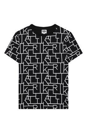 Детская хлопковая футболка KARL LAGERFELD KIDS черного цвета по цене 6995 руб., арт. Z25279 | Фото 1 Детская хлопковая футболка KARL LAGERFELD KIDS черного цвета, арт. Z25279 | Фото 1