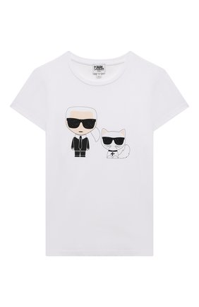 Детская хлопковая футболка KARL LAGERFELD KIDS белого цвета по цене 6995 руб., арт. Z15297 | Фото 1 Детская хлопковая футболка KARL LAGERFELD KIDS белого цвета, арт. Z15297 | Фото 1