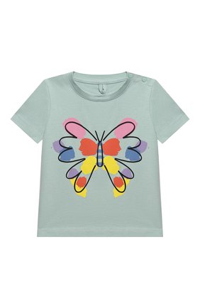Детский хлопковая футболка STELLA MCCARTNEY бирюзового цвета по цене 3285 руб., арт. 602597/SQJC1 | Фото 1 Детский хлопковая футболка STELLA MCCARTNEY бирюзового цвета, арт. 602597/SQJC1 | Фото 1