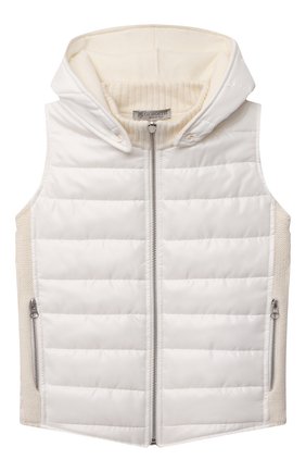 Детский двусторонний жилет с капюшоном GIORGETTI CASHMERE бежевого цвета по цене 29950 руб., арт. MB1370/8A-14A | Фото 1 Детский двусторонний жилет с капюшоном GIORGETTI CASHMERE бежевого цвета, арт. MB1370/8A-14A | Фото 1 (Девочки Кросс-КТ: Верхняя одежда; Рукава: Без рукавов; Ростовка одежда: 10 - 11 лет | 140 - 146см, 12 лет | 152 см, 13 - 15 лет | 158 см, 8 лет | 128 см)