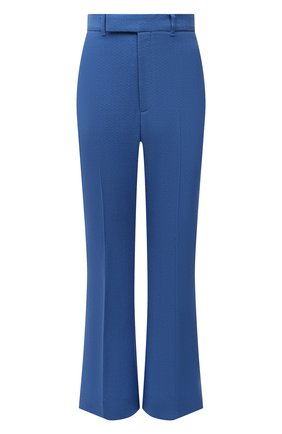 Женские шерстяные брюки GUCCI синего цвета, арт. 616539/ZAF6I | Фото 1 (Материал подклада: Синтетический материал; Длина (брюки, джинсы): Стандартные; Материал внешний: Шерсть; Стили: Гламурный; Женское Кросс-КТ: Брюки-одежда; Силуэт Ж (брюки и джинсы): Расклешенные; Региональные ограничения белый список (Axapta Mercury): RU)