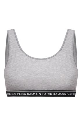 Женский бра-топ BALMAIN серого цвета, арт. BPRG85140 | Фото 1 (Материал внешний: Хлопок)