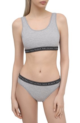 Женские хлопковые трусы-слипы BALMAIN серого цвета по цене 12650 руб., арт. BPL615140 | Фото 2 Женские хлопковые трусы-слипы BALMAIN серого цвета, арт. BPL615140 | Фото 2