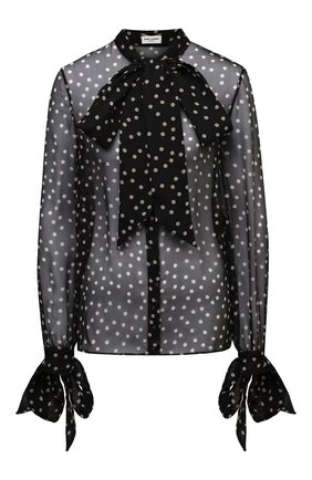 Женская шелковая блузка SAINT LAURENT черно-белого цвета по цене 136500 руб., арт. 640877/Y5C42 | Фото 1 Женская шелковая блузка SAINT LAURENT черно-белого цвета, арт. 640877/Y5C42 | Фото 1