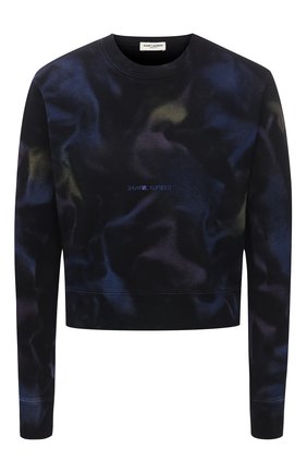 Женский хлопковый свитшот SAINT LAURENT темно-синего цвета по цене 52850 руб., арт. 652507/Y36CZ | Фото 1 Женский хлопковый свитшот SAINT LAURENT темно-синего цвета, арт. 652507/Y36CZ | Фото 1 (Длина (для топов): Укороченные; Рукава: Длинные; Материал внешний: Хлопок; Женское Кросс-КТ: Свитшот-одежда; Стили: Спорт-шик)