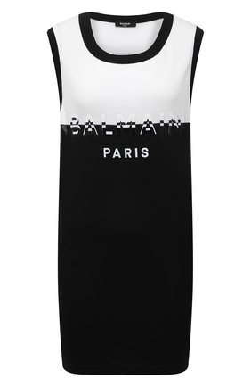 Женское хлопковое платье BALMAIN черно-белого цвета по цене 54600 руб., арт. BKD320280 | Фото 1 Женское хлопковое платье BALMAIN черно-белого цвета, арт. BKD320280 | Фото 1