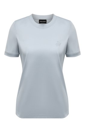 Женская хлопковая футболка GIORGIO ARMANI светло-голубого цвета по цене 31250 руб., арт. 3KAM56/AJVIZ | Фото 1 Женская хлопковая футболка GIORGIO ARMANI светло-голубого цвета, арт. 3KAM56/AJVIZ | Фото 1