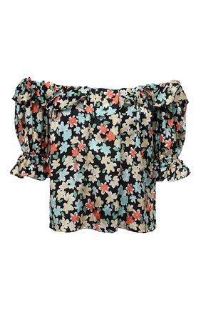 Женская шелковая блузка SAINT LAURENT разноцветного цвета, арт. 646229/Y5C61 | Фото 1 (Материал внешний: Шелк; Длина (для топов): Укороченные; Рукава: Короткие; Материал подклада: Шелк; Женское Кросс-КТ: Блуза-одежда; Принт: С принтом; Стили: Бохо; Региональные ограничения белый список (Axapta Mercury): RU)