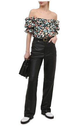 Женская шелковая блузка SAINT LAURENT разноцветного цвета по цене 162000 руб., арт. 646229/Y5C61 | Фото 2 Женская шелковая блузка SAINT LAURENT разноцветного цвета, арт. 646229/Y5C61 | Фото 2 (Материал внешний: Шелк; Длина (для топов): Укороченные; Рукава: Короткие; Материал подклада: Шелк; Женское Кросс-КТ: Блуза-одежда; Принт: С принтом; Стили: Бохо)