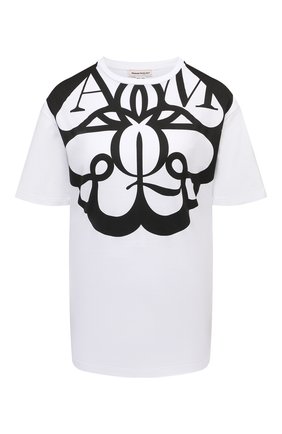 Женская хлопковая футболка ALEXANDER MCQUEEN черно-белого цвета по цене 25450 руб., арт. 659987/QZAC6 | Фото 1 Женская хлопковая футболка ALEXANDER MCQUEEN черно-белого цвета, арт. 659987/QZAC6 | Фото 1