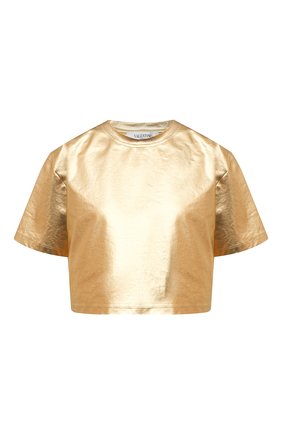 Женская хлопковая футболка VALENTINO золотого цвета по цене 52100 руб., арт. VB3MG11U6A6 | Фото 1 Женская хлопковая футболка VALENTINO золотого цвета, арт. VB3MG11U6A6 | Фото 1