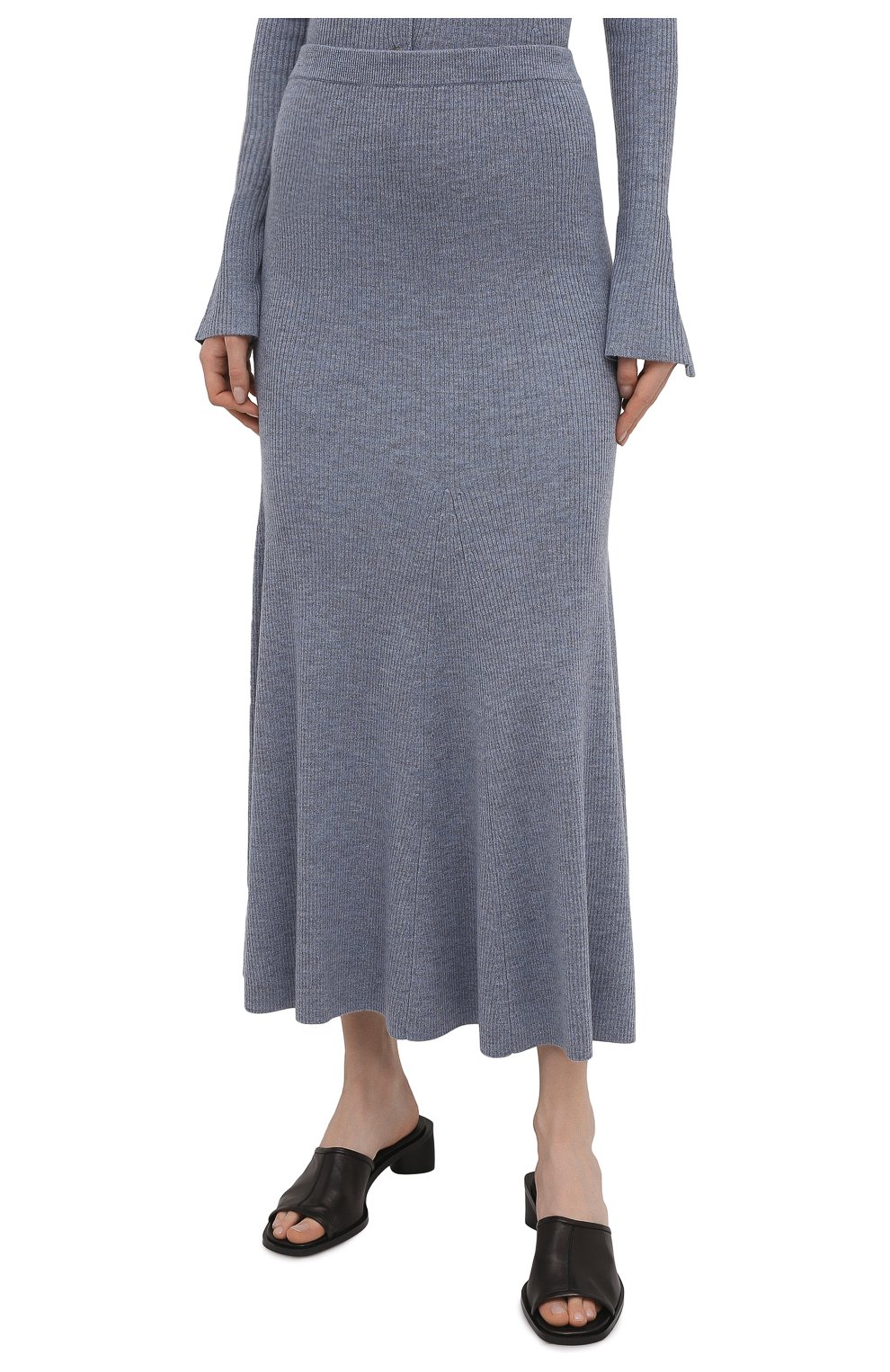 Женская шерстяная юбка NANUSHKA синего цвета, арт. ALINA_BLUE_MELANGE W00L KNIT | Фото 3 (Материал внешний: Шерсть; Кросс-КТ: Трикотаж; Женское Кросс-КТ: Юбка-одежда; Длина Ж (юбки, платья, шорты): Макси; Стили: Кэжуэл)