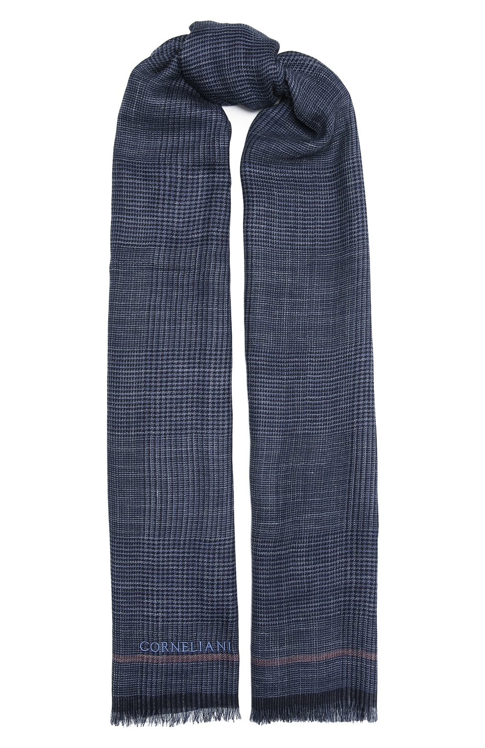 Мужской шарф из шелка и льна CORNELIANI темно-синего цвета, арт. 87B311-1129061/00 | Фото 1