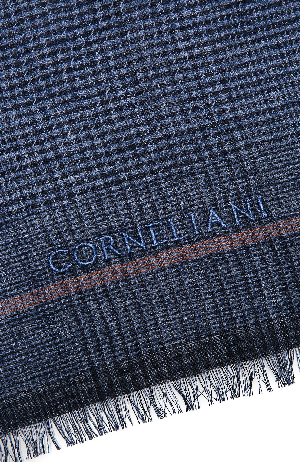 Мужской шарф из шелка и льна CORNELIANI темно-синего цвета по цене 32300 руб., арт. 87B311-1129061/00 | Фото 2 Мужской шарф из шелка и льна CORNELIANI темно-синего цвета, арт. 87B311-1129061/00 | Фото 2