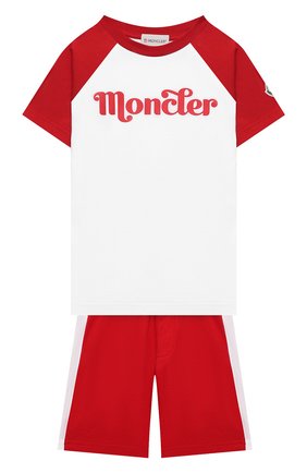 Детского комплект из футболки и шорт MONCLER красного цвета по цене 16800 руб., арт. G1-954-8M747-20-83907/8-10A | Фото 1 Детского комплект из футболки и шорт MONCLER красного цвета, арт. G1-954-8M747-20-83907/8-10A | Фото 1