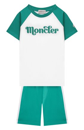Детского комплект из футболки и шорт MONCLER зеленого цвета по цене 16800 руб., арт. G1-954-8M747-20-83907/8-10A | Фото 1 Детского комплект из футболки и шорт MONCLER зеленого цвета, арт. G1-954-8M747-20-83907/8-10A | Фото 1