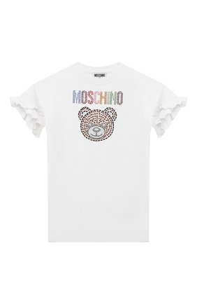 Детское хлопковое платье MOSCHINO белого цвета по цене 14200 руб., арт. HDV0A1/LDA25/4A-8A | Фото 1 Детское хлопковое платье MOSCHINO белого цвета, арт. HDV0A1/LDA25/4A-8A | Фото 1 (Материал внешний: Хлопок; Случай: Повседневный; Девочки Кросс-КТ: Платье-одежда; Рукава: Короткие; Ростовка одежда: 4 года | 104 см, 5 лет | 110 см, 6 лет | 116 см, 8 лет | 128 см)