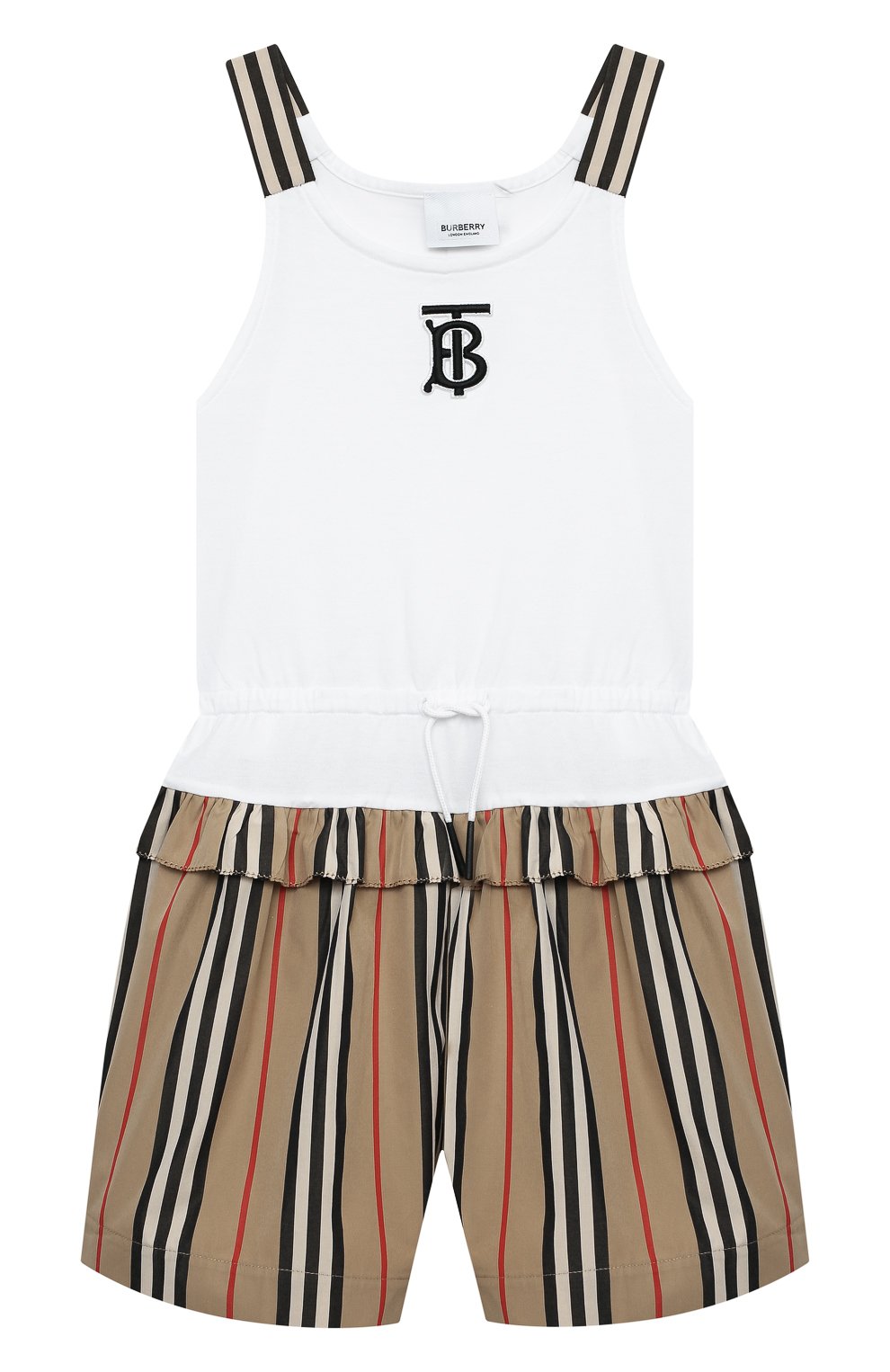 Детский хлопковый комбинезон BURBERRY бежевого цвета, арт. 8038174 | Фото 1
