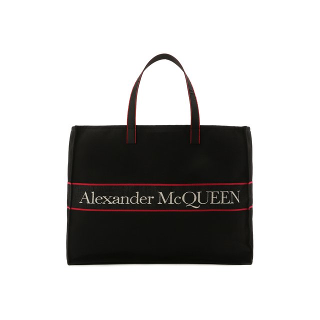 Текстильная сумка-шопер Alexander McQueen черного цвета