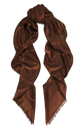 Женская шаль из шелка и шерсти VALENTINO темно-коричневого цвета по цене 44200 руб., арт. VW0EB104/AJB | Фото 1 Женская шаль из шелка и шерсти VALENTINO темно-коричневого цвета, арт. VW0EB104/AJB | Фото 1