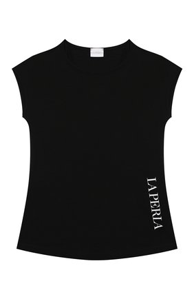 Детская хлопковая футболка LA PERLA черного цвета, арт. 70135/2A-6A | Фото 1 (Материал внешний: Хлопок; Рукава: Короткие; Региональные ограничения белый список (Axapta Mercury): RU; Ростовка одежда: 4 года | 104 см, 5 лет | 110 см, 6 лет | 116 см)