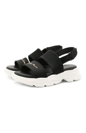 Детские босоножки VERSACE черного цвета по цене 20850 руб., арт. 1000300/1A00243/30-33 | Фото 1 Детские босоножки VERSACE черного цвета, арт. 1000300/1A00243/30-33 | Фото 1 (Материал внешний: Текстиль; Материал внутренний: Натуральная кожа)