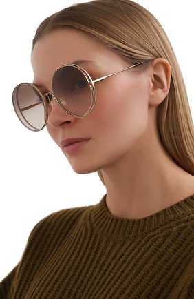 Женские солнцезащитные очки CHLOÉ коричневого цвета, арт. CH0037S 001 | Фото 2 (Тип очков: С/з; Оптика Гендер: оптика-женское; Очки форма: Круглые)